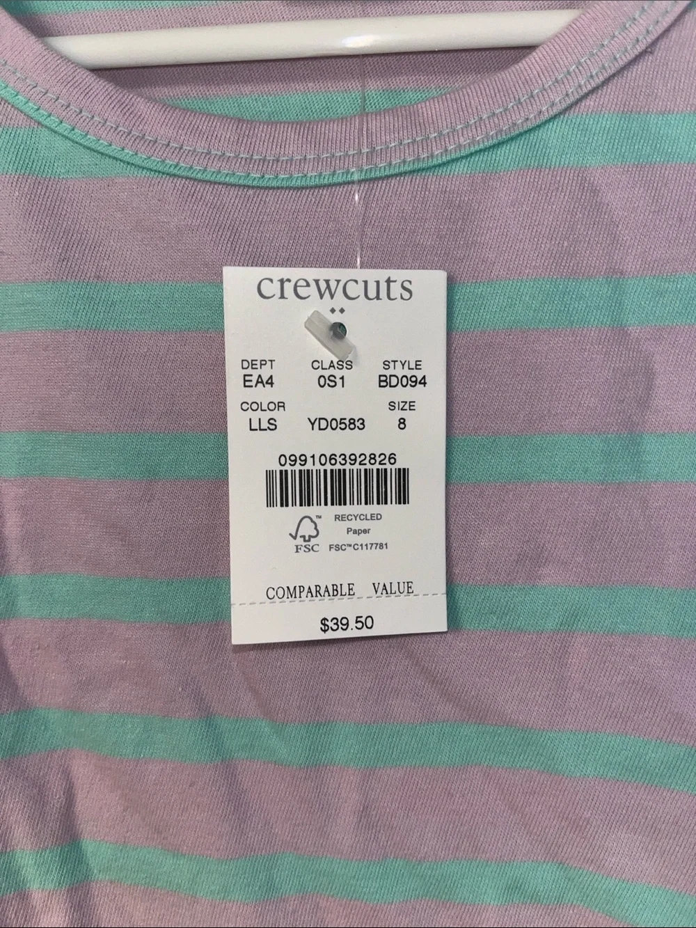 Crewcuts Mint and Lavender Striped Long-Sleeve Pocket Dress